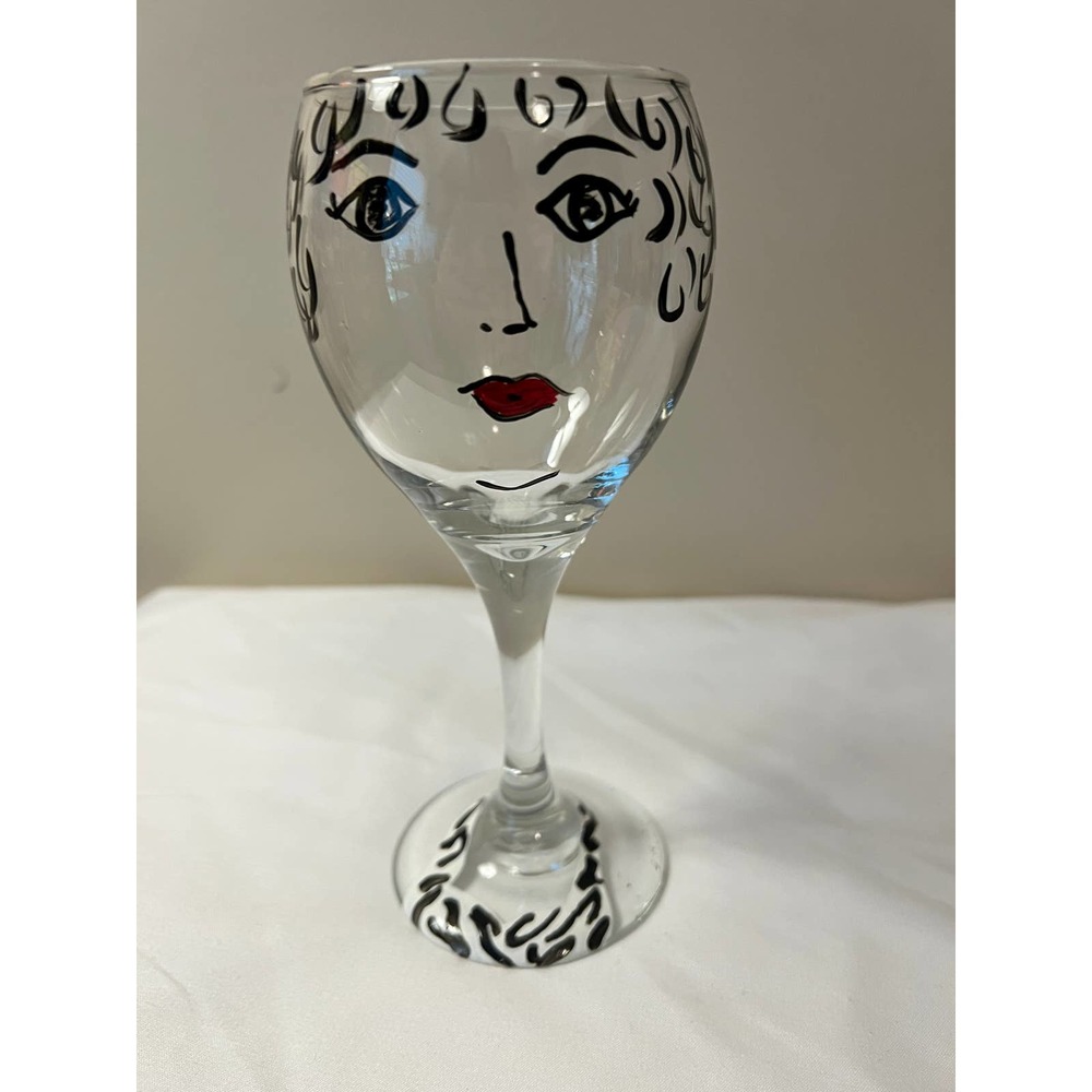 Hand Painted Women's‎ Face Wine Glass